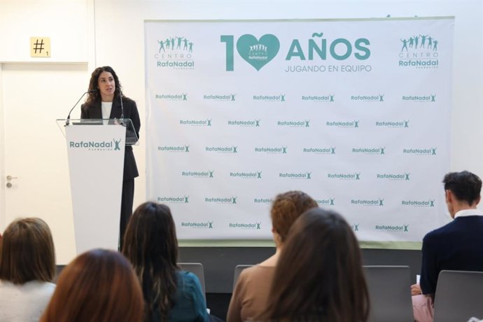 La directora de la Fundación Rafa Nadal, María Francisca Perelló, en la inauguración del acto de celebración del décimo aniversario del primer centro de la entidad, a 5 de diciembre de 2025,  en Palma.