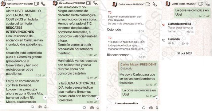Mensajes de WhatsApp de Mazón a Pradas incorporados a la investigación