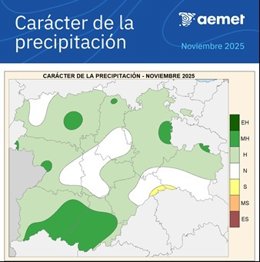 Mapa publicado por la Aemet sobre el balance de las precipitaciones registradas en CyL en el mes de noviembre