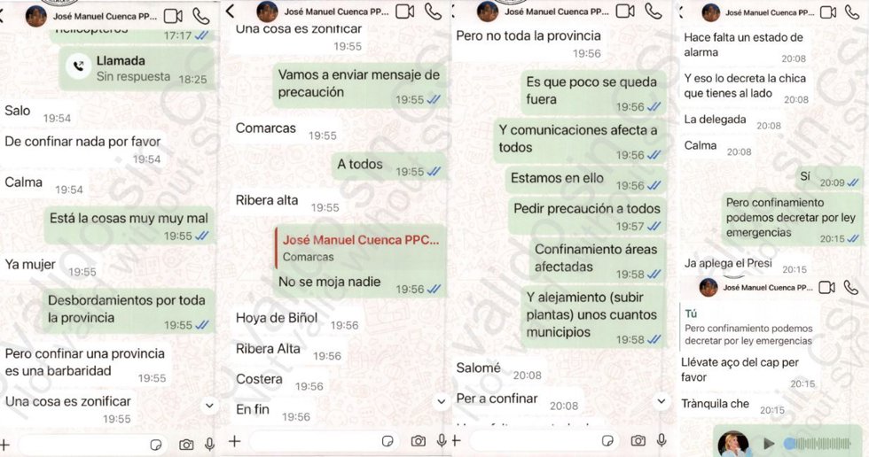 Mensajes de WhatsApp de José Manuel Cuenca y Salomé Pradas incorporados a la investigación