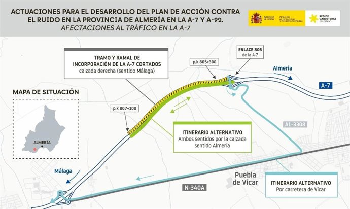 Actuaciones para reducir el ruido en la A-7 a su paso por Vícar (Almería).