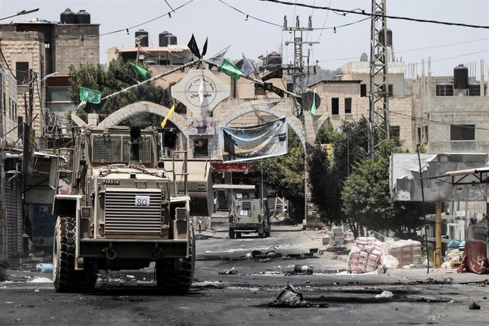 Archive - An archive photo of the Israeli army at the entrance to the Jenin refugee camp in the West Bank