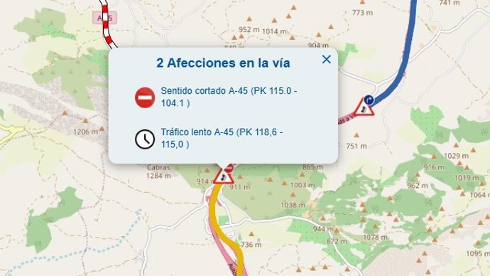 Esquema del lugar donde se encuentra cortado el tráfico.