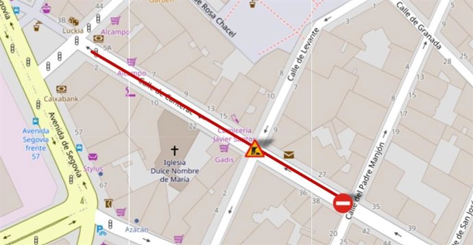 Plano de la afección al tráfico en la calle Canterac.