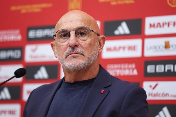 Luis de la Fuente, head coach of Spain, attends a press conference to announce his squad list for the 2026 World Cup qualifying matches against Georgia and Turkey, at the Ciudad del Futbol, on November 7, 2025, in Las Rozas, Madrid, Spain.