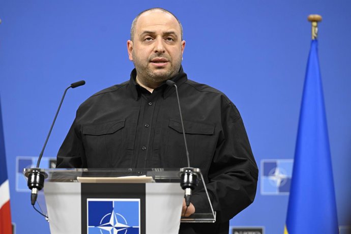 Archivo - Arquivo - 4 de junho de 2025: O ministro da Defesa da Ucrânia, Rustem Umerov, fala à mídia após a 28ª reunião do Grupo de Contato de Defesa da Ucrânia na sede da OTAN em Bruxelas, Bélgica, 04.06.2025. Os ministros anunciaram o aumento da ajuda m
