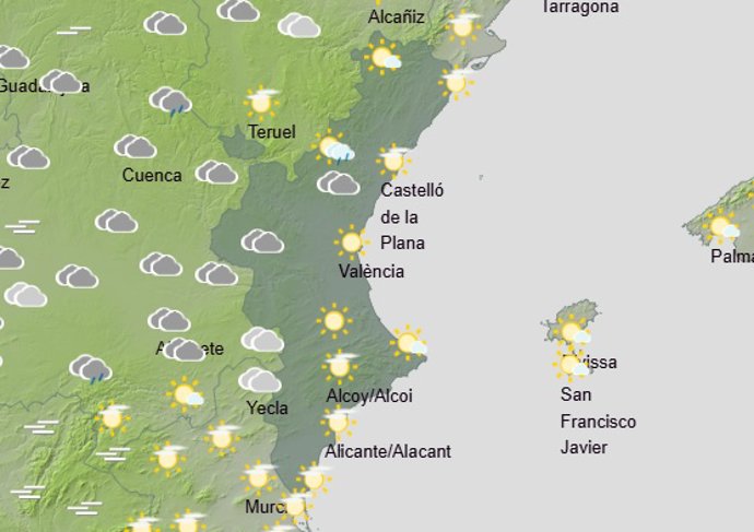 Predicción del tiempo para este sábado 6 de diciembre en la Comunitat Valenciana
