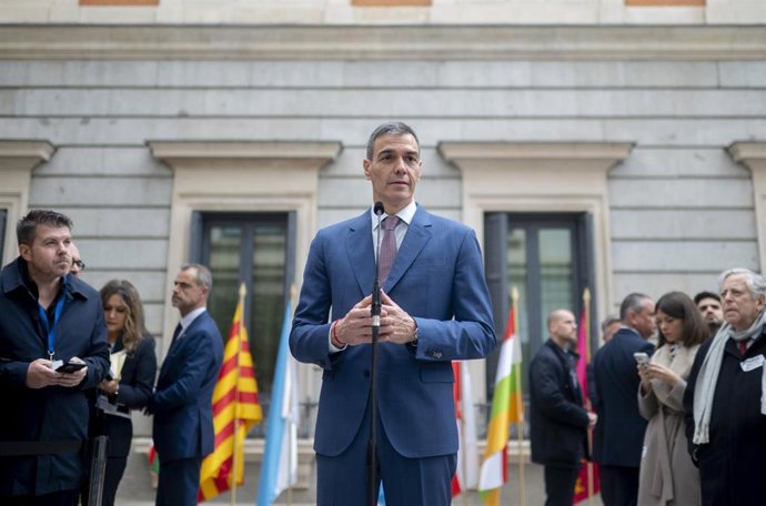 El presidente del Gobierno, Pedro Sánchez, durante el acto institucional por el Día de la Constitución, en el Congreso de los Diputados, a 6 de diciembre de 2025, en Madrid (España). 