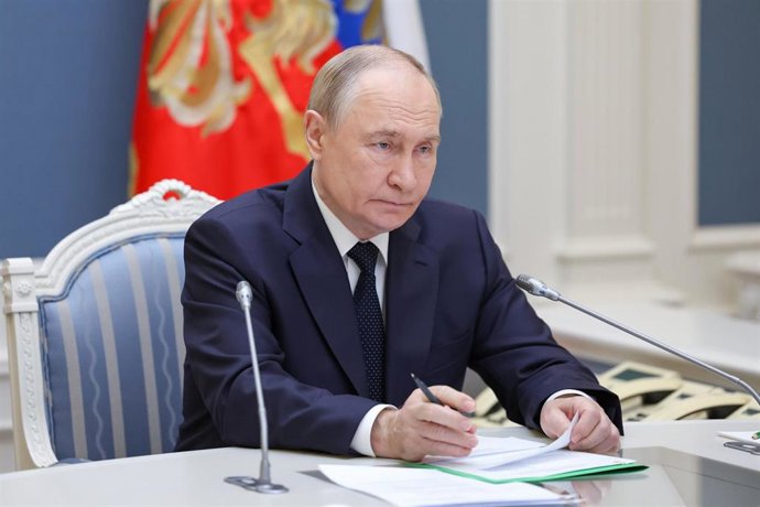 The Kremlin says the US security strategy is "largely consistent" with the vision of Russia File - Russian President Vladimir Putin coordinates certain maneuvers of Russian strategic forces by videoconference (file)