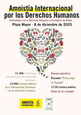 Amnistía Internacional organiza este lunes una jornada de sobre Derechos Humanos en el Mercado Artesano de Gijón