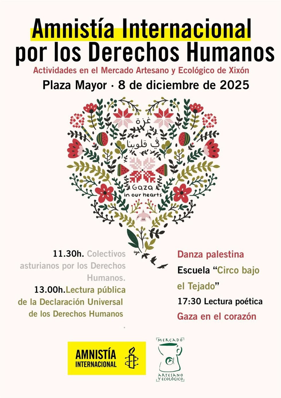 Amnistía Internacional organiza este lunes una jornada de sobre Derechos Humanos en el Mercado Artesano de Gijón