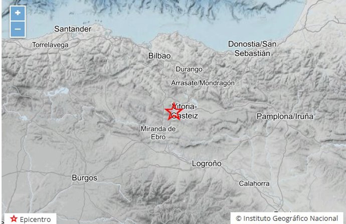 Mapa con el epicentro del terremoto registrado en Álava