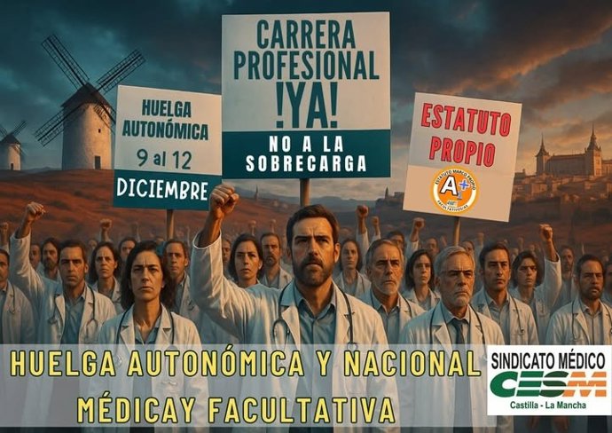Cartel de la huelga de médicos que arranca este martes en C-LM