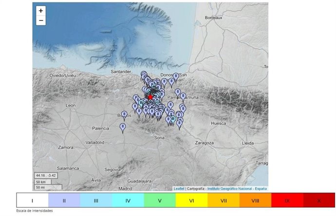 Gráfico con la escala de intensidad del terremoto registrado en Álava