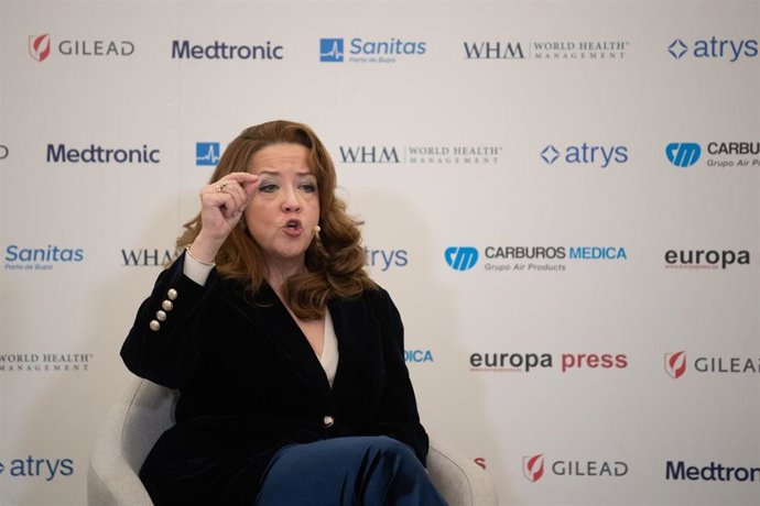 La consejera de Sanidad de la Comunidad de Madrid, Fátima Matute, durante un desayuno socio-sanitario, organizado por Europa Press, en el Hotel InterContinental, a 9 de diciembre de 2025, en Madrid (España).