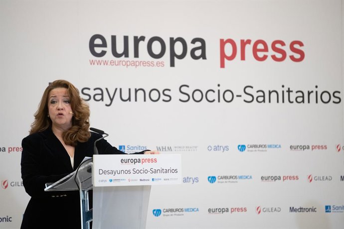 La consejera de Sanidad de la Comunidad de Madrid, Fátima Matute, durante un desayuno socio-sanitario, organizado por Europa Press, en el Hotel InterContinental, a 9 de diciembre de 2025, en Madrid (España).