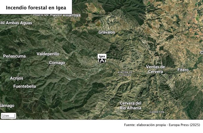 Lugar en La RIoja donde se ha producido un incendio forestal