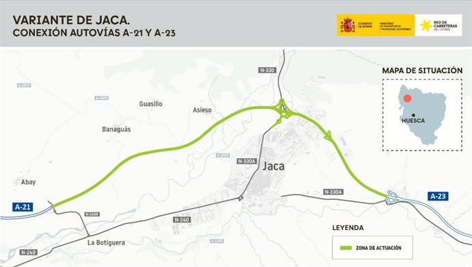 Mapa de la actuación en la variante de Jaca.