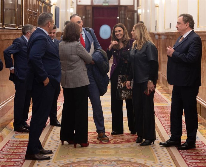 Diputados del Parlamento de Cantabria a su salida de una sesión plenaria, en el Congreso de los Diputados.
