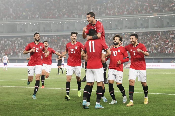 Archivo - La selección de fútbol de Egipto celebra un gol en un amistoso ante Bélgica.