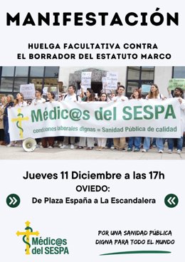 Médicos del SESPA llaman a concentrarse este martes frente a hospitales y centros de salud de Asturias