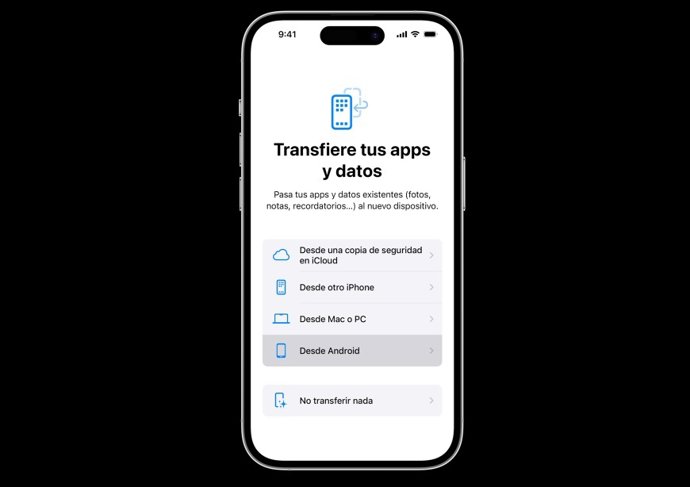 Início do processo de transferência de dados do Android para o iPhone