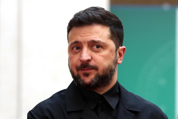 9 de dezembro de 2025, Roma, Itália: O presidente ucraniano Volodymyr Zelensky durante a reunião no Palazzo Chigi. A primeira-ministra italiana, Giorgia Meloni, reuniu-se com o presidente ucraniano, Volodymyr Zelensky, no Palazzo Chigi, em Roma, para conv