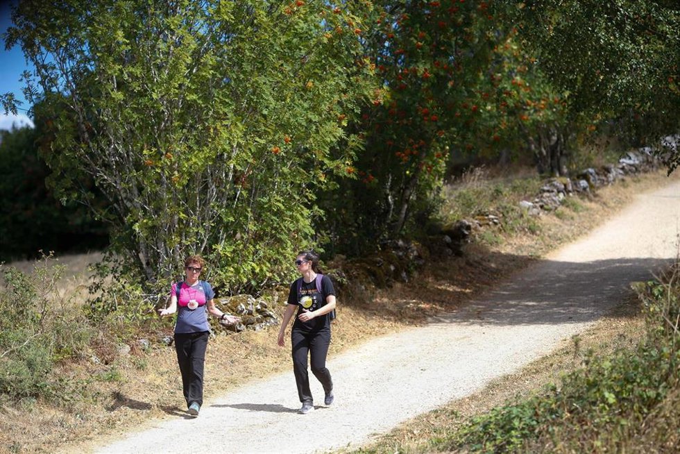 Archivo - Dos peregrinos realizando el Camino francés a Santiago, a 19 de agosto de 2025, en Triacastela, Lugo, Galicia (España).