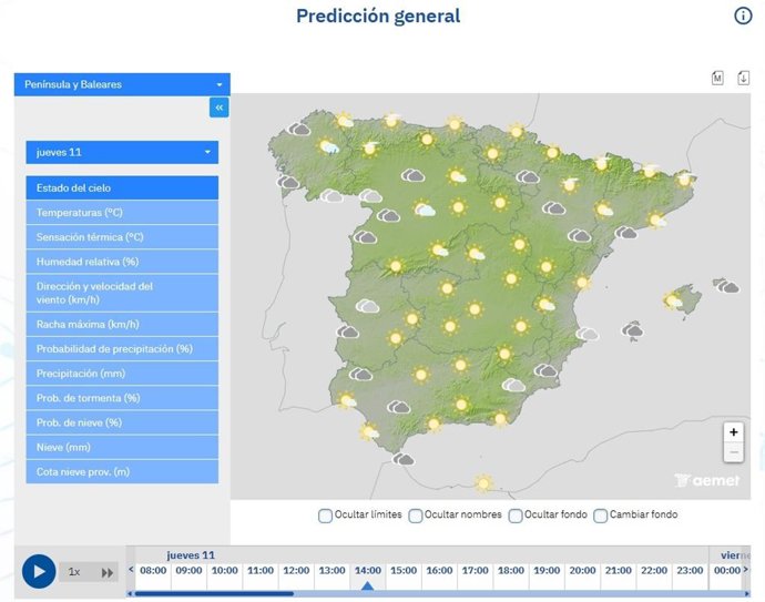 Previsión meteorológica para este jueves 11 de diciembre.