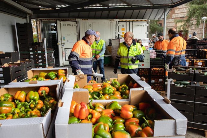Archivo - Voluntarios durante la iniciativa Gran Recogida de Alimentos 2025 en el Banco de Alimentos de Madrid