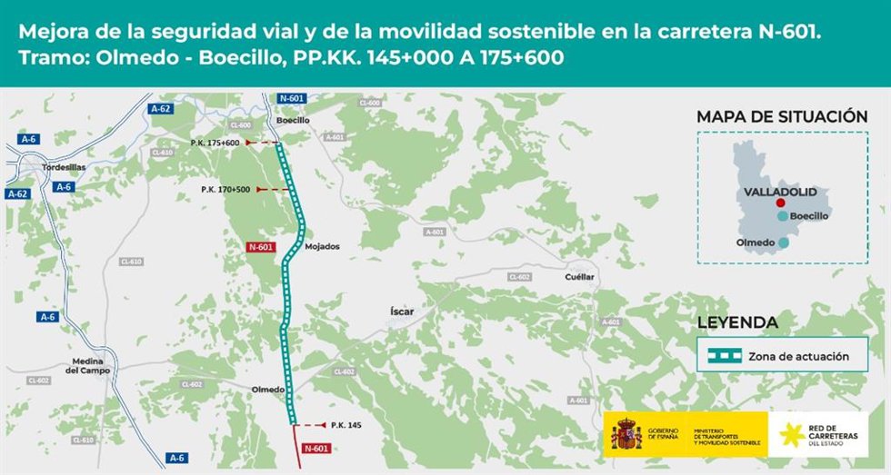 Plano de la actuación en la N-601 entre Boecillo y Olmedo.