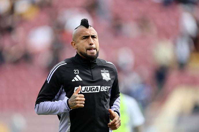 Futbol, Colo Colo vs Universidad de Chile. Supercopa 2025 El jugador de Colo Colo Arturo Vidal es fotografiado durante el partido por la Supercopa 2025 contra Universidad de Chile disputado en el estadio Santa Laura en Santiago, Chile. 14/09/2025 Javier