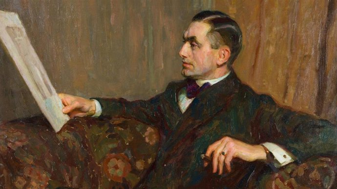 Autorretrato con 'La vuelta del trabajo', de Manuel Benedito.