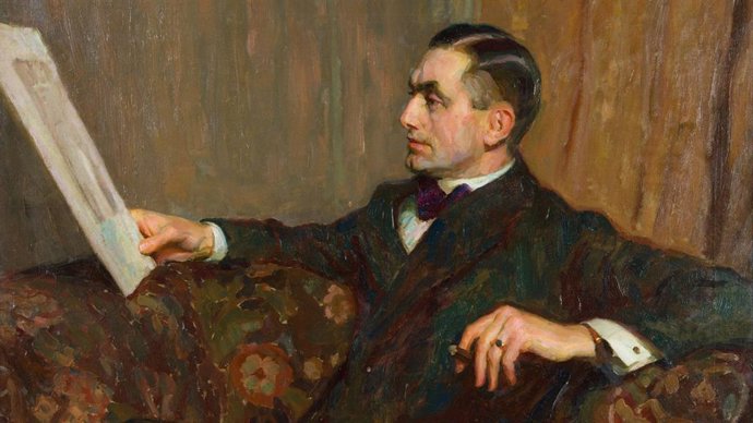 Autorretrato con 'La vuelta del trabajo', de Manuel Benedito.