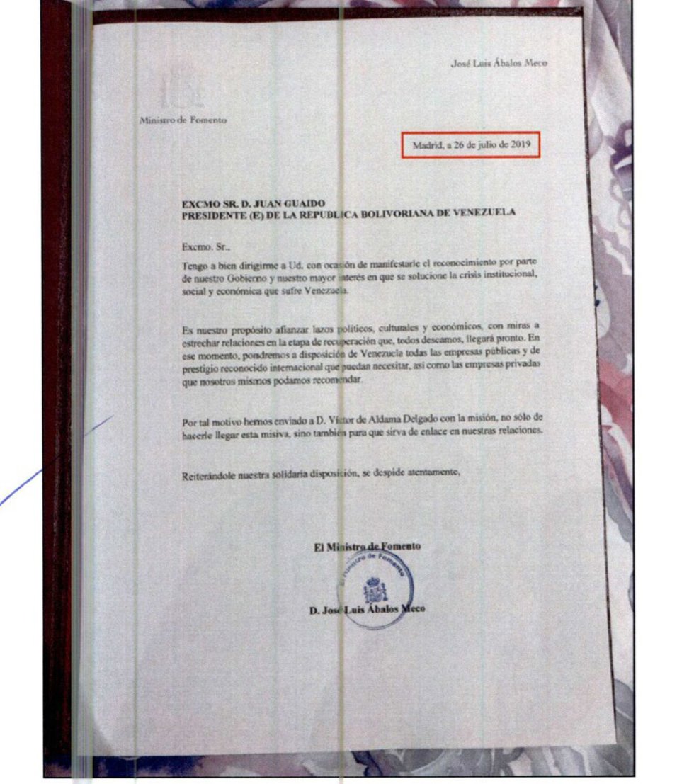 Carta enviada por Ábalos a Guaidó. 