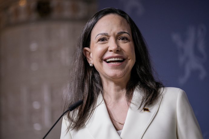 11 December 2025, Norway, Oslo: 2025 Nobel Peace Prize laureate Maria Corina Machado smiles during a press conference at the government's representative facility in Oslo. Photo: Stian Lysberg Solum/NTB/dpa