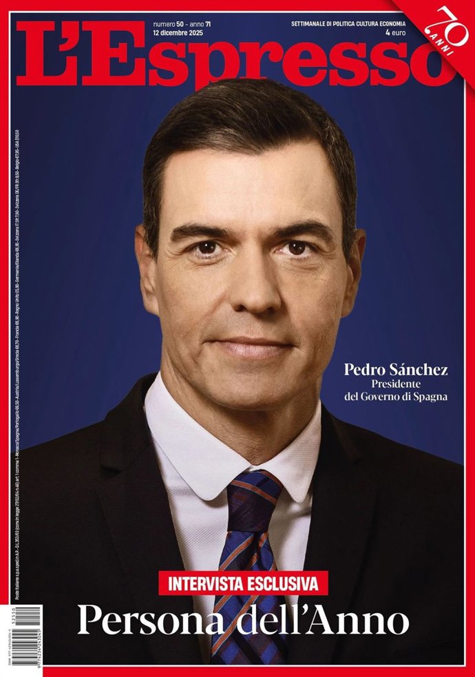 El presidente del Gobierno, Pedro Sánchez, Persona del Año para la revista italiana 'L'Espresso'