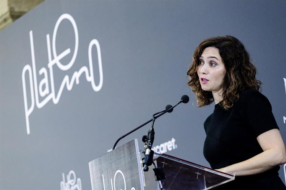 Archivo - La presidenta de la Comunidad de Madrid, Isabel Díaz Ayuso, interviene durante la presentación de la XI Edición de los Premios Platino, en la Real Casa de Correos, a 19 de octubre de 2023, en Madrid (España). 
