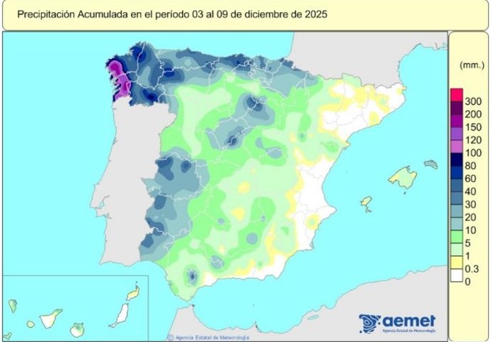España registra 158 l/m2 de precipitaciones acumuladas desde el 1 de octubre, un 10% menos de lo habitual