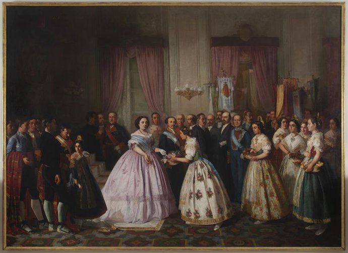 Imagen del cuadro 'Recepción de Isabel II en el Palau de Cervelló' del pintor valenciano Antonio Galbién adquirido por el Ayuntamiento de València.