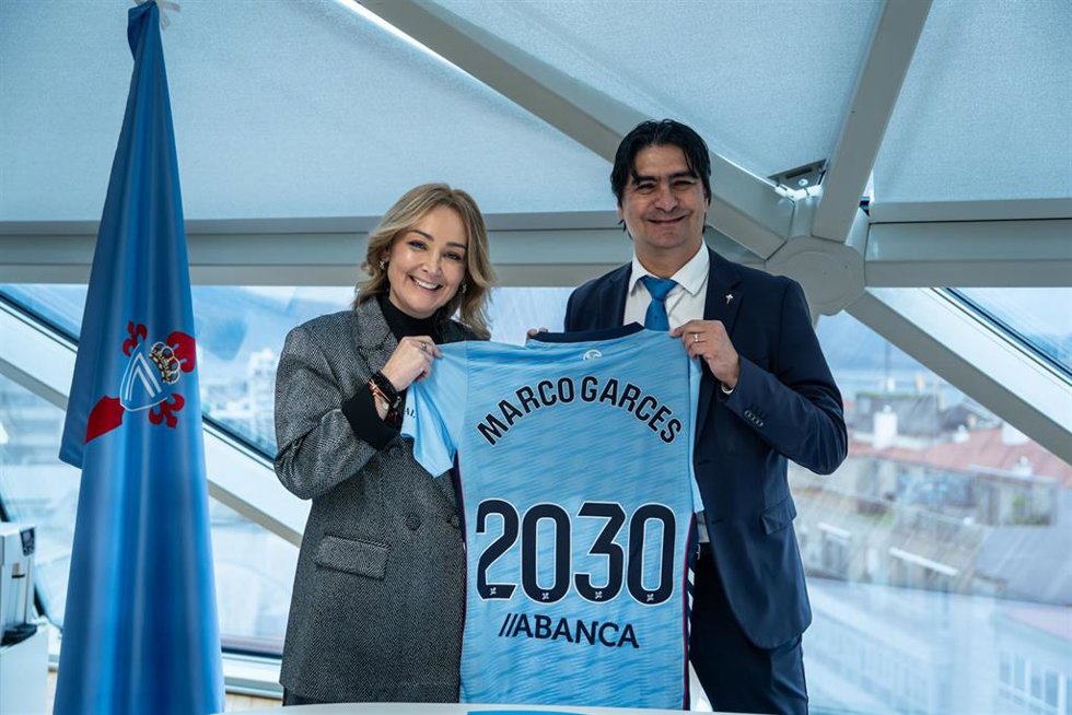 La presidenta del RC Celta, Marián Mouriño, y Marco Garcés.