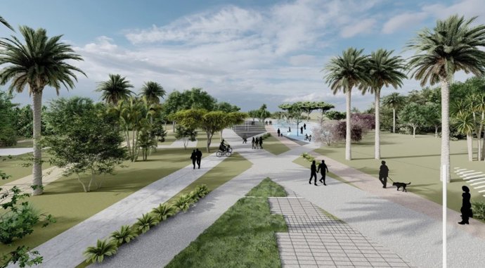 Recreación por infografía del futuro parque Frank Capra en el distrito Teatinos Universidad de la ciudad de Málaga