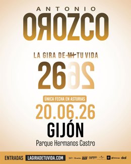 Cartel del concierto de Antono Orozco que dará en Gijón en el marco de su nueva gira.