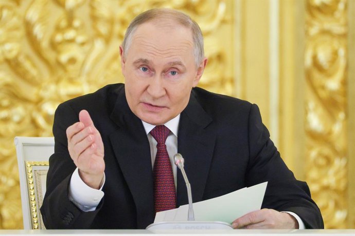 RUSSIA, MOSCOW - DECEMBER 8, 2025: Russia's President Vladimir Putin during a meeting of Russia's Presidential Council for Strategic Development and National Projects at the Grand Kremlin Palace,Image: 1057693449, License: Rights-managed, Restrictions: * 