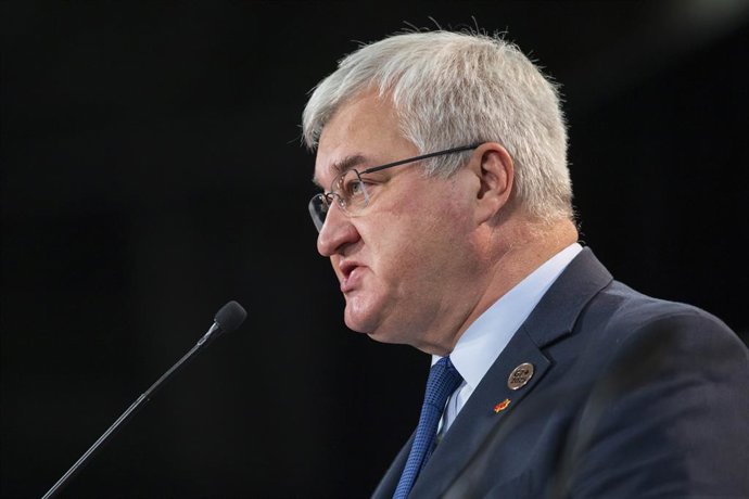 November 12, 2025, Niagara-On-The-Lake, On, Canada: Minister of Foreign Affairs of Ukraine Andrii Sybiha delivers remarks during the G7 Foreign Ministers' Meeting in Niagara-on-the-Lake on Wednesday, Nov. 12, 2025.