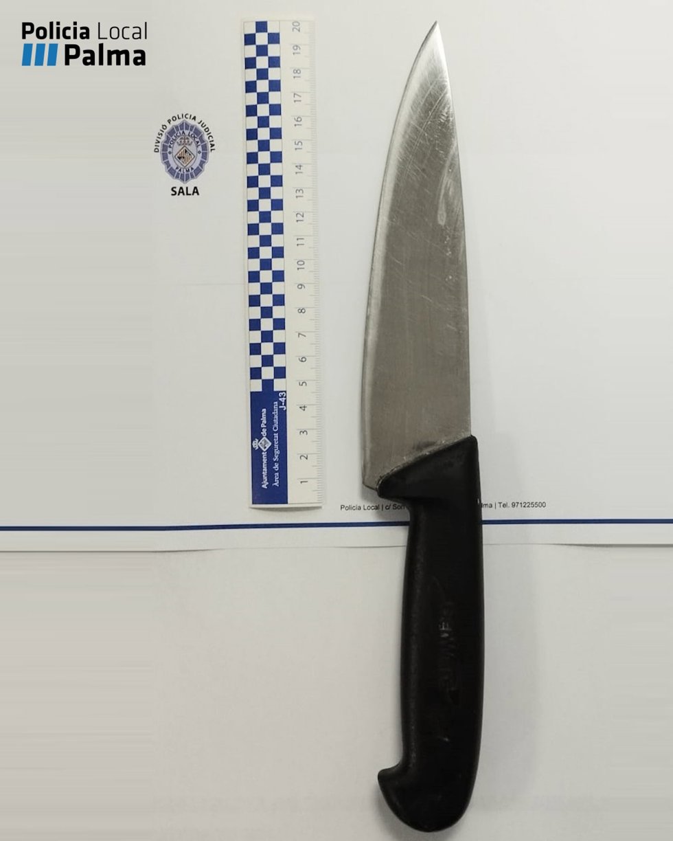Cuchillo presuntamente utilizado por la mujer detenida en Palma por agredir y amenazar a otra