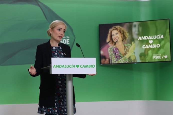La secretaria de Empleo del PSOE-A y diputada en el Congreso, Carmen Castilla, en rueda de prensa.