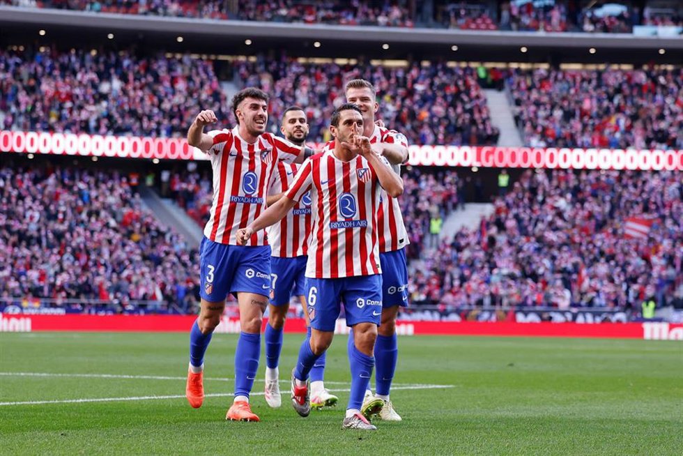 Koke celebra un gol con el Atlético de Madrid.