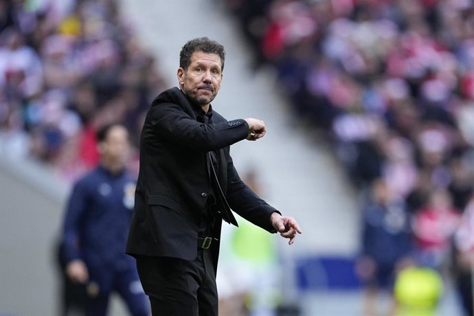 Diego Simeone, head coach of Atletico de Madrid, gestures during the Spanish League, LaLiga EA Sports, football match played between Atletico de Madrid and Valencia CF at Riyadh Air Metropolitano Stadium on December 13, 2025, in Madrid, Spain.
