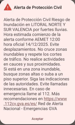 Emergencias envía un mensaje Es-Alert a los móviles ante la alerta roja por lluvias de este domingo